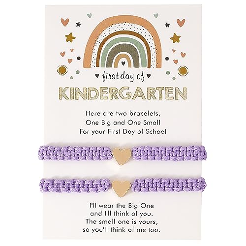 First Day of Kindergarten Bracelets,First Day of School Bracelets for Mom and Daughter,Back to School Bracelet Pre-K Matching Heart Wish Adjustable Bracelet