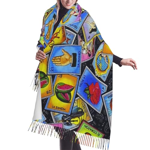 ixygoiv Mexican Loteria Cards Women'S Scarf Fashion Long Blanket Scarf Winter Warm Scarf Shawl Wrap With Tassel 77'' X 27''