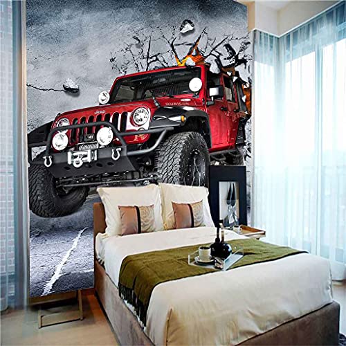 Papier peint photo 3D voiture rouge panoramique auto-adhésif 400x280 cm pour salon - 5