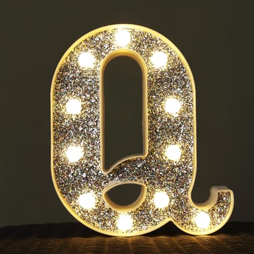 Image of Light Up Letters, Marquee Light Letter for Table Decorations, Glitter Light Up Signs for Prom, Events, or Engagement Party Decor, Featuring Alphabet & Number Lighted Letters, Letter Q