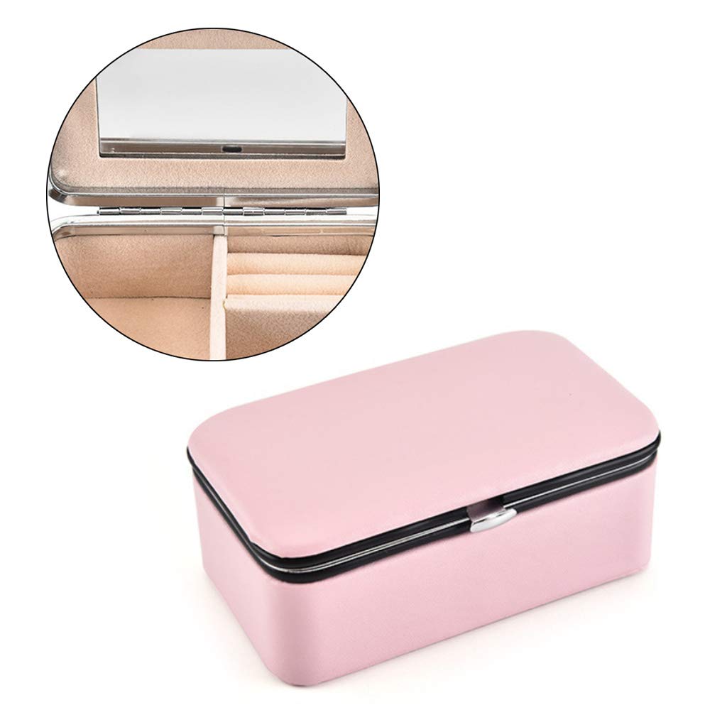 Eliky Jewellery Box Portable with Cosmetic Mirror Earrings Grid Storage Travel Bag Pink