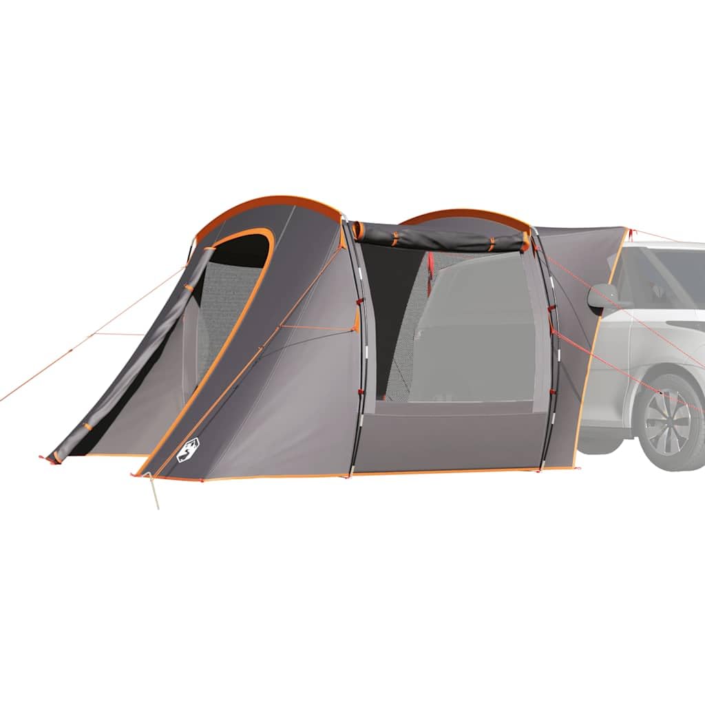 Tenda per auto impermeabile grigio e arancione, tenda pieghevole in poliestere con rivestimento in PU, impermeabile e antivento, con aste robuste, picchetti in metallo e tiranti