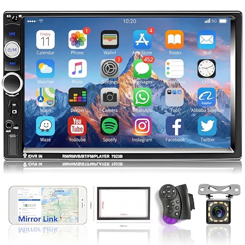 Hodozzy Double Din Car Stereo 7-Inch Touch Screen Car Radio with Bluetooth Indash 2 Din Car Audio Head Unit Support Mirror Link for Android/iOS USB TF AUX FM MP5 Multimedia Player + Backup Camera