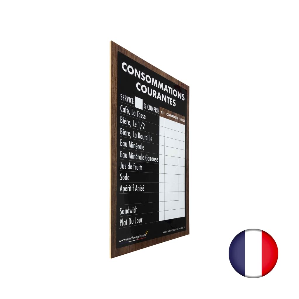 Ardoise double face "CONSOMMATIONS COURANTES" traditionnel dimensions 60 x 40 cm
