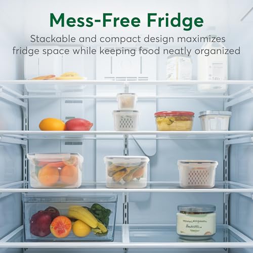 5 Set Fruit Storage Containers for Fridge with Colanders Dishwasher Safe, Leakproof Fruit and Vegetable Storage BPA-Free - Additional View