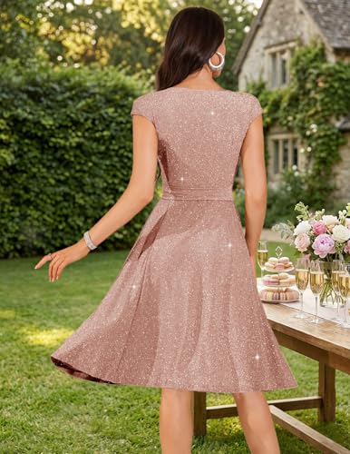 Image of DRESSTELLS Women's Cocktail Dresses, Formal Wedding Guest Modest Church Vintage Tea Party Midi Evening Dress