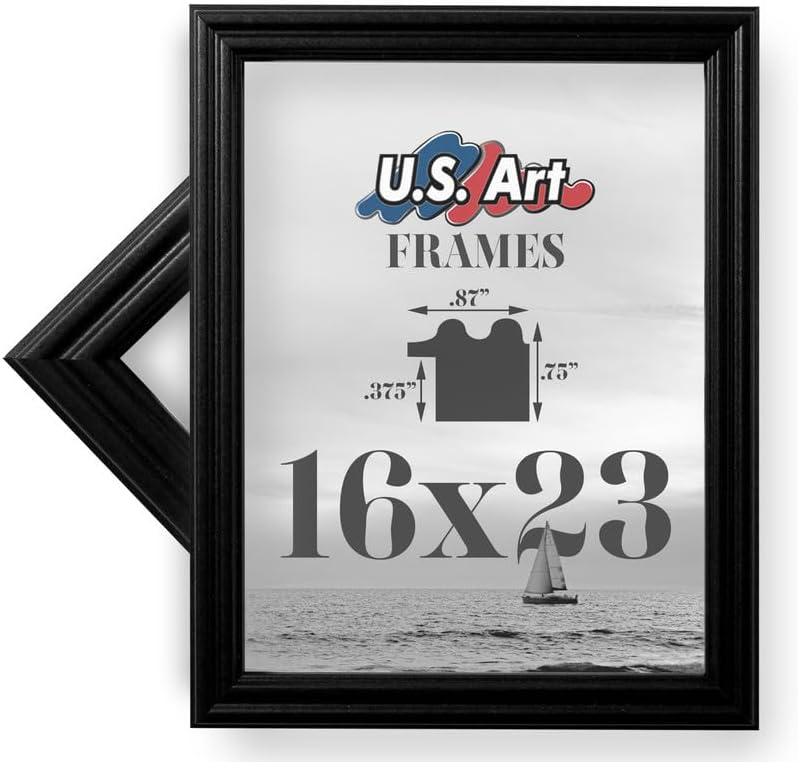 Amazon.com: US Art 16x23 Black .75 Inch Wood Picture Frame, Solid Wood ...