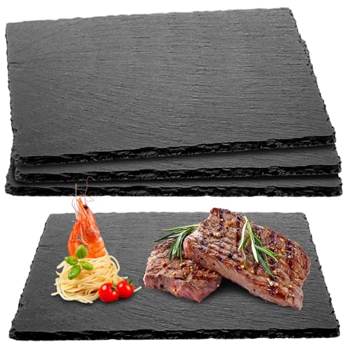GBACHOOSE 3 placas de pizarra para servir, 30 x 30 cm, pizarra natural, bandeja para carne, sushi, frutas, fiestas, entrantes