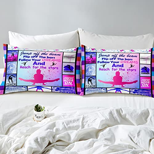 Homemissing Gymnastics Duvet Cover Gymnastics Lovers Bedding Set For Kids Boys Children Gymnast Sports Comforter Cover Set Ultra Soft Decor Plaid Grid Purple Bedspread Cover Double Size 3Pcs - Image 4