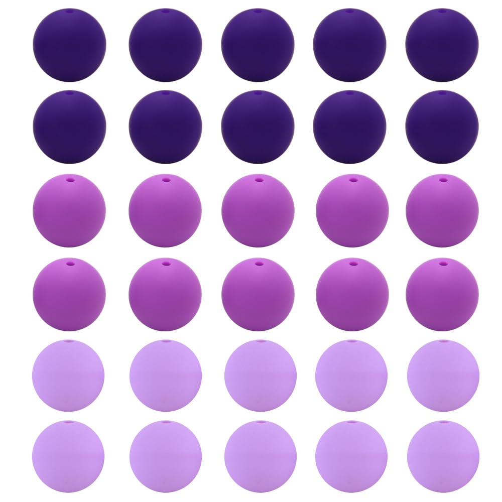 30Pcs Silicone Round Craft Beads 15MM Round Silicone Spacer Bead for DIY Beading, Purple Tone