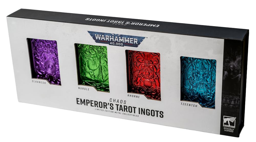Warhammer 40.000 Imperial Tarot Ingot Gods 4‑Pack – offiziell lizenziertes Metall-Sammlerset, Ausstellungsstücke, Geschenk für Warhammer-Fans
