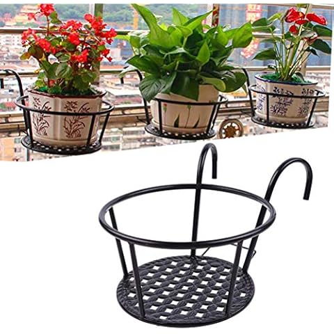 Hidyliu 1 x Hanging Flower Pot Iron Art Hanging Baskets, Metal Flower Pots Plant Planter with Hook, Hanging Basket for Plant, Removable, for Balcony, Fences or Single Brick Wall (Black) Cover