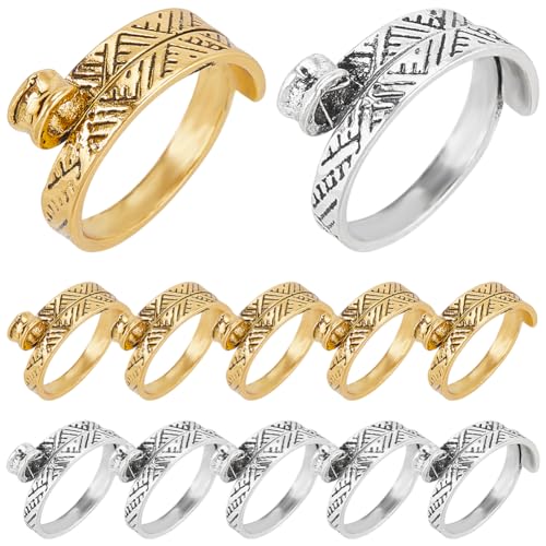 SUNNYCLUE 1 Box 12Pcs Crochet Ring Set Yarn Rings Knitting Rings Adjustable Crochet Hook Ring Vintage Crochet Rings Tension Ring Finger Yarn Guide Rings for Crocheting Knitting Accessories Women
