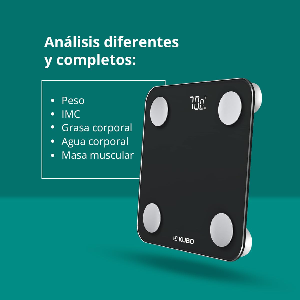 Kubo - Báscula inteligente - 13 Análisis Diferentes - Registro de Hasta 10 Usuarios - Aplicación Compatible con iOS o Android