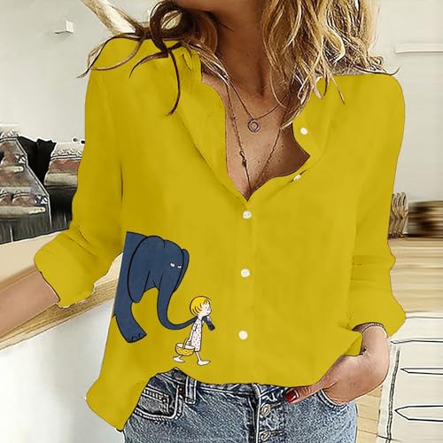 Women's Casual Shirt Print V Neck Long Sleeve Loose Shirt Top2