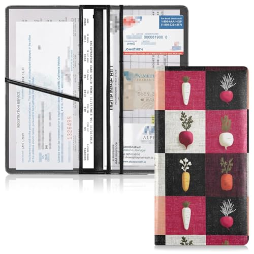 Car Registration and Insurance Holders Colorful Carrot Print, PU Leather for License Documents Cards