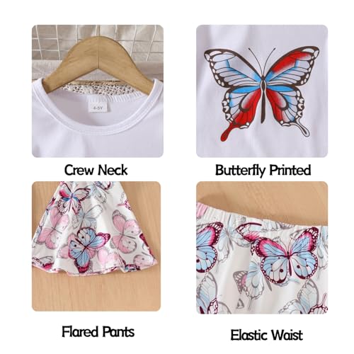Image of OLMRJKD Kid Toddler Girl Clothes Outfits Short Sleeve Butterfly Top Flared Leg Pants Summer Clothing Set