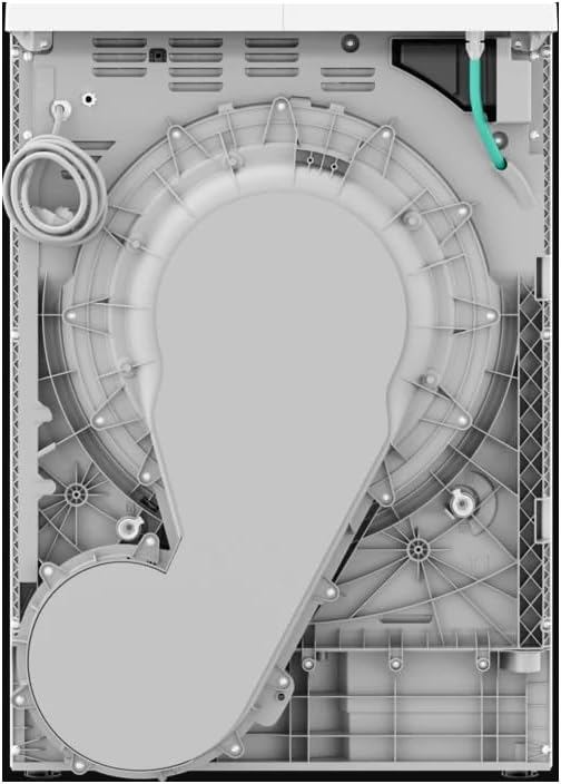 Rear view of the dryer showing internal components and connections