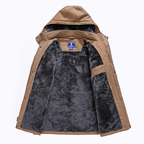 Image of Rapoo Men's Winter Jacket Cotton Work Military Jackets Fleece Lined Thick Warm Cargo Coats with Hooded
