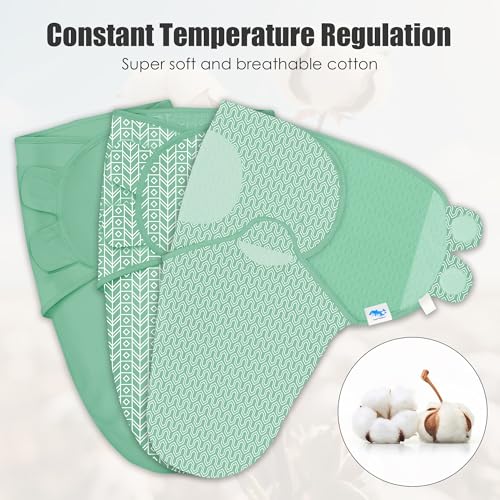 Image of SWEET DOLPHIN 3-Pack Baby Swaddle Sleep Sacks - Newborn Swaddle Blanket with Soft Cotton - Ergonomic Wrap for Boys and Girls, 0-3 Months, Green
