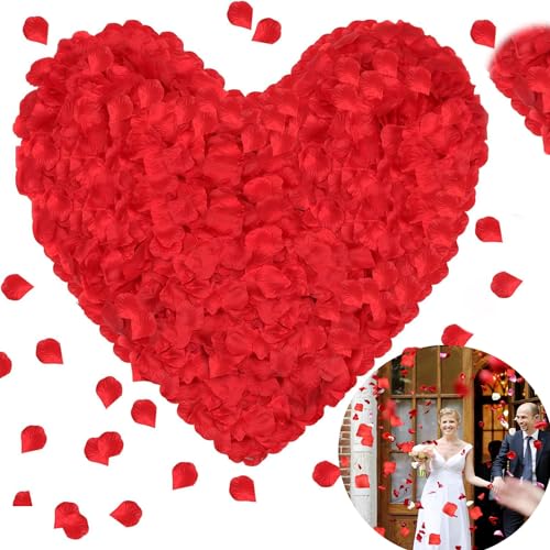 Zeihoo Petale de Rose, Petales de Rouges Artificiels, Petales de Rose Rouges, pour Nuit Romantique, Mariage, Saint Valentin, Anniversaire, Evenement, Fete, Decoration, 1200Pcs