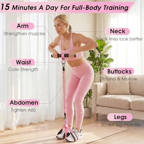 Image of Multifunction Pedal Resistance Band with Handle-Figure 8 Resistance Band Set, 3-Tube Adjustable Bands for ABS, Core, Waist, Arm, Leg, Sit Up Exercise Equipment, 3 Home Workout Chart for Women