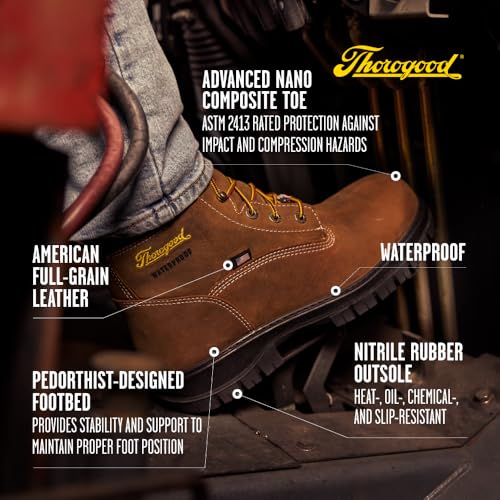 Thorogood 6” Waterproof Work Boots for Men - Nano Composite Toe - Genesis Series - Full-Grain Leather with Comfort Insoles and Slip-Resistant Outsoles4