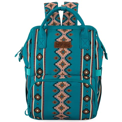 Image of Wrangler Diaper Bag Backpack Aztec Travel Backpack Purses Western Multi-Function Baby Bags for Mom with Waterproof Insulated Pockets