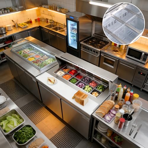 Image of BODEGA BODEGACOOLER 48 inch W Sandwich Prep Table Refrigerator,14.27 Cu. Ft Refrigerated Salad Bar Station, 2 Door Commercial Salad Pizza Refrigerator with 12 * 1 /6 Pans for Restaurant,Buffet,Bakery,Shop