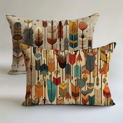 Funda Cojin 50x60cm Beige Fundas Cojines Tribu Cojines para Sofa Decoración Lino Almohada Juego 2 Piezas，Cremallera Oculta，Verano Decorativa Doble Estampado，Hogar Sofá Silla Cama Sala Estar L-L1241