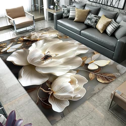 Tapis de salon fleurs antidérapant pour table basse et chambre