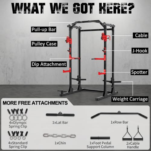 Image of OPPSDECOR 2.0 PRO Power Cage Home Gym - 2000LBS Heavy Duty Power Rack with Independent Dual Pulley Cable Crossover System, Safety Bar, J-Hook, Pull-up Bar, Dip Station - 13.26 ft Compact Squat Rack