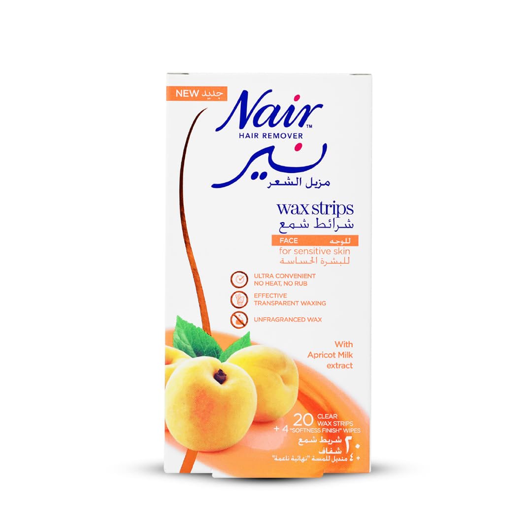 HAIR REMOVAL EASY TO USE FACE WAX STRIPS WITH APRICOT MILK 20s + 4 POST WAX WIPES