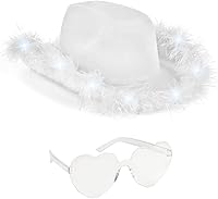 Vista 11 de Funcredible Light Up Cowboy Hat and Glasses – LED Cowgirl Hat with Feathers – Cowgirl Costume Accessories for Women