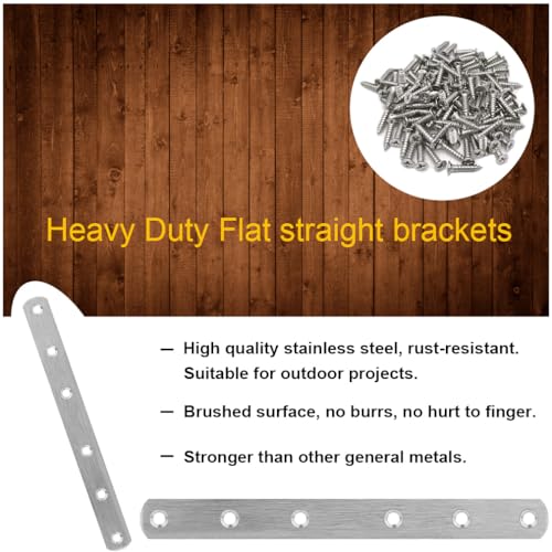 Image of 4 Pcs Straight Brackets 8 Inch Flat Brace Stainless Steel Straight Mending Plates for Wood, Heavy Duty Repair Fixing Joining Brackets with Screws