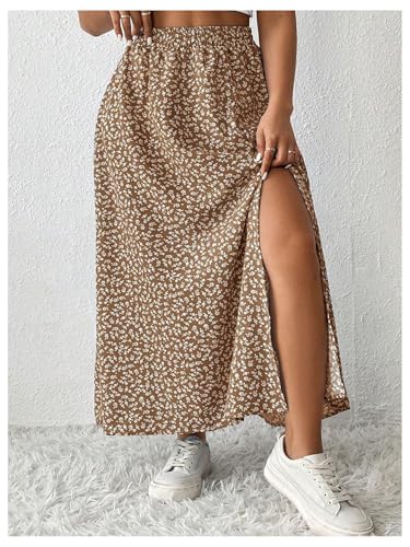 Floerns Women's Plus Size Ditsy Floral Split Thigh Button Front Midi Skirts3