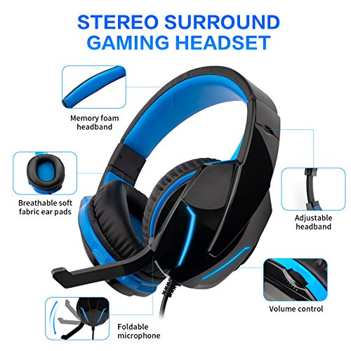 CHONCHOW Gaming Keyboard Mouse and Gaming Headset and Mouse Pad Combo, Rainbow LED Backlit USB Wired, All in 1 PC Gamer Bundle for PC, Tablet, Mobile Phones