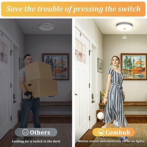Image of Combuh 15 W LED Lamp with Motion Sensor Indoor, 15 cm Ceiling Lights, 4000 K Neutral White Light, IP56 Waterproof Indoor Lighting for Hallway, Staircase, Bathroom and Toilet, Ceiling Light