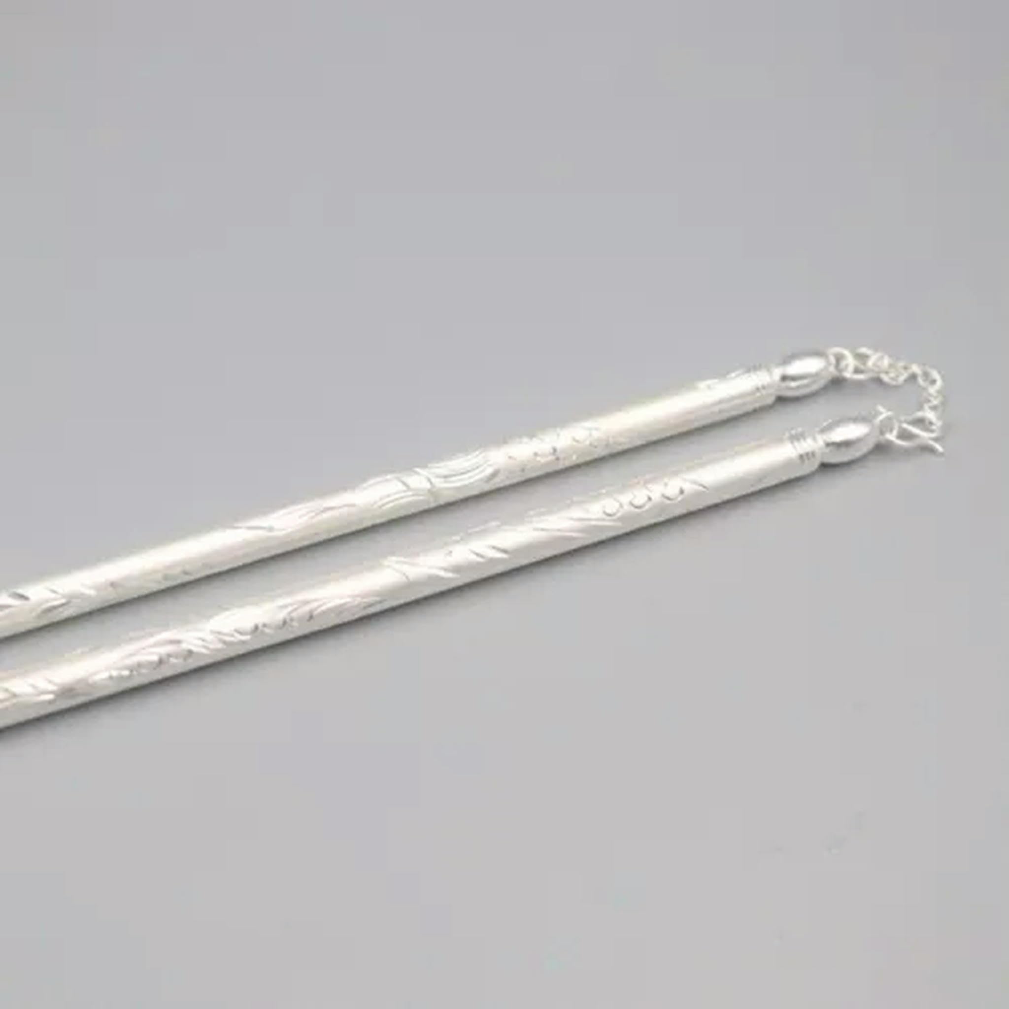 Baguettes en Argent véritable 999 avec Manche à Motif Dragon et phénix