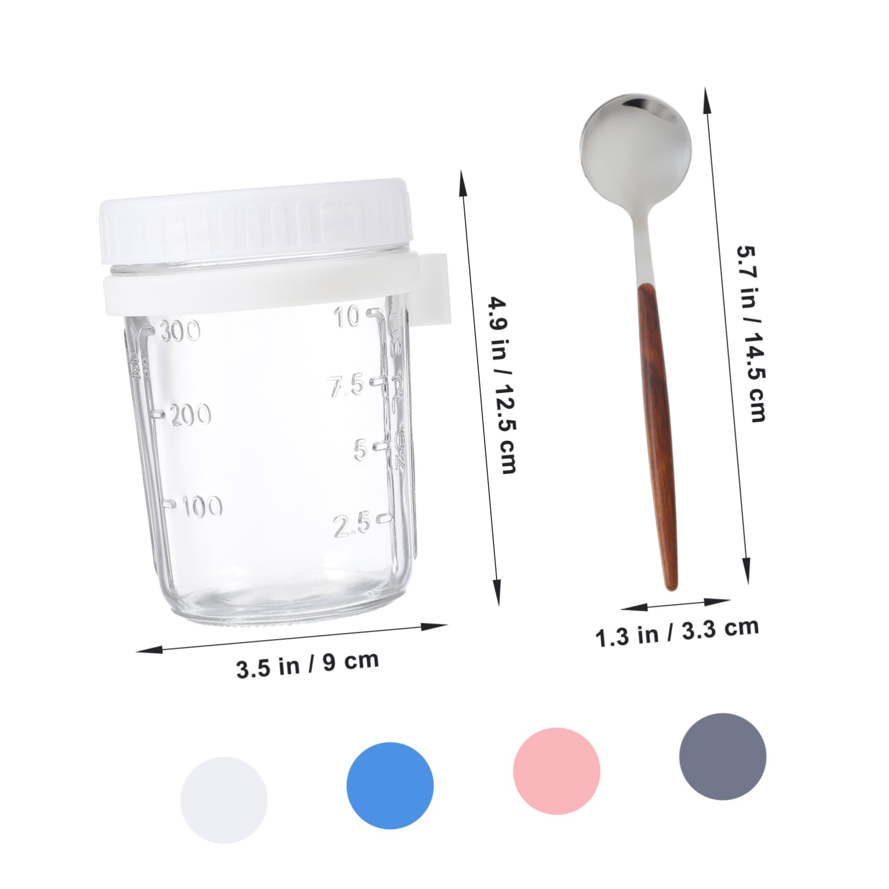 Frascos de Vidrio 400ml con Tapa y Cuchara, Juego de 4 | Boca Grande, Marcas de Medición Visibles, Silicona Cierre, Uso en Cocina y Oficina