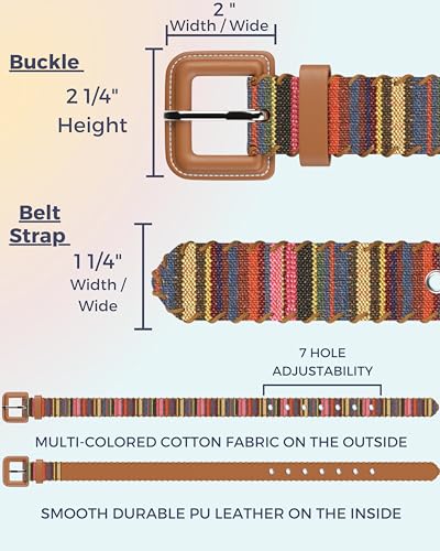 Womens Casual Belts - Multicolor Woven Belt & Brown Vegan Leather Belt4