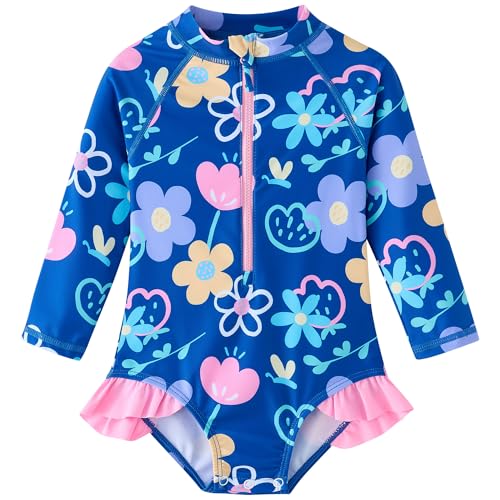 Image of UMELOK Baby Girls One Piece Swimsuit Infant Bathing Suit Long Sleeve Rash Guard Swimwear with UPF 50+ Sun Protection
