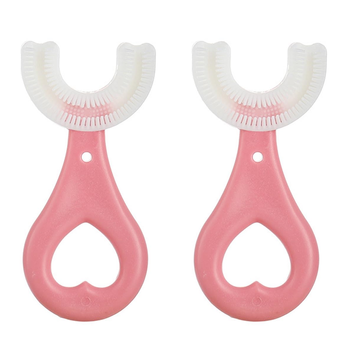ZALUJMUSSet of 2 Kids U-Shaped Whole Mouth Teeth Brush, Silicone Bristles Massage Gums, All-Round Cleaning, Manual (2-6Y, Pink+Pink)
