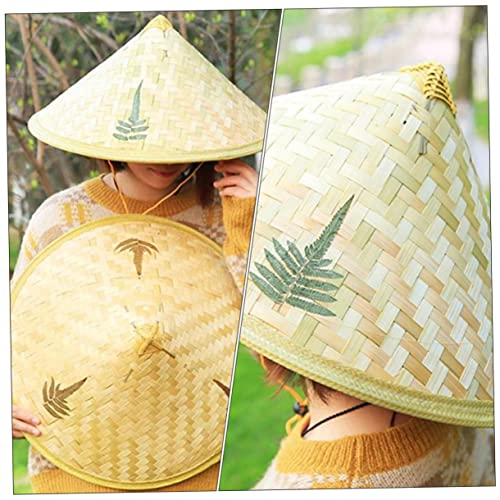 2Pcs Hand-Woven Bamboo Hats for Boys and Girls Decorative Straw Hats Natural Ornaments Photography Props Summer Sun Protection2