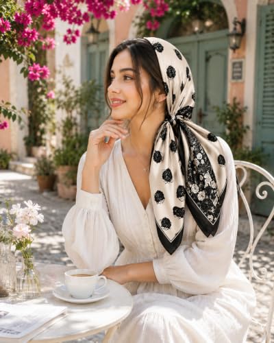 Image of Satin Square Head Scarf for Women, Floral Printed