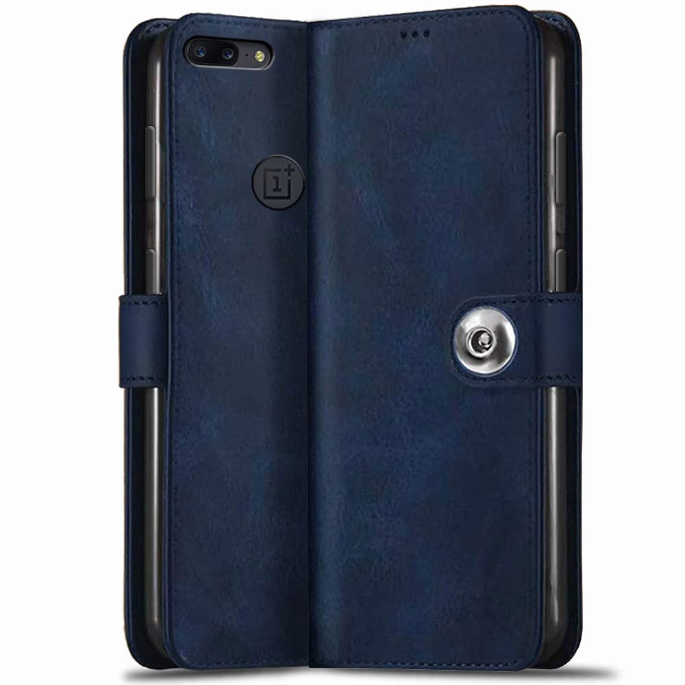 TheGiftKart Genuine Leather Finish Flip Back Cover Case for OnePlus 5 | Inbuilt Pockets & Stand | Wallet Style | Designer Button Magnet Flip Cover Back Case for OnePlus 5 (Blue) (B09NYG457L) Amazon Price History, Amazon Price Tracker