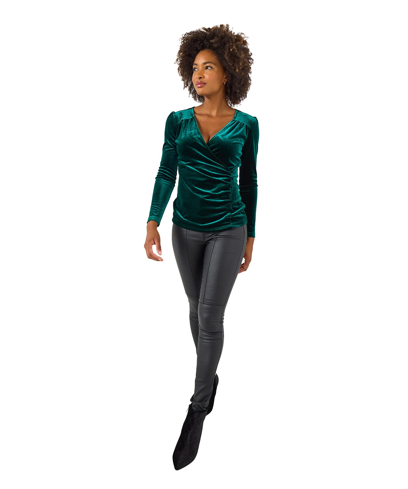 Joe Browns Women's Mock Wrap Velour Top, Regular, Green, UK 18