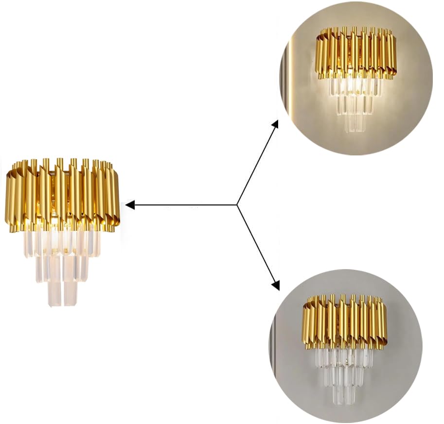 Image of Golden Modern, Fancy Crystal 3 Layer Three Color Led Wall Lamp, Wall Lights for Living Room Bedroom Etc Home Decoration. (Pack of 1)