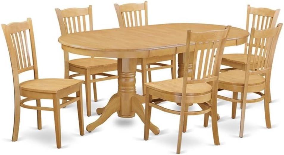 Pemberly Row Dining Set for Kitchen and Dining Room for 6 People, Round Extendable Table with Wood Chairs for Small Space, Farmhouse Transformer Oval Dinner Table in Rustic Oak Brown