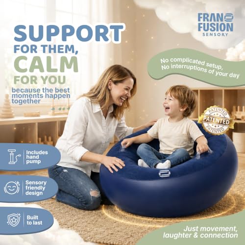Image of CalmOrbit Inflatable Sensory Spinning Chair for Kids, Sensory Toys for Kids with Autism & ADHD, Giftable 360 Spin Rocking Chair, Kids Sensory Chair, Autism Sensory Products for body coordination. Blue